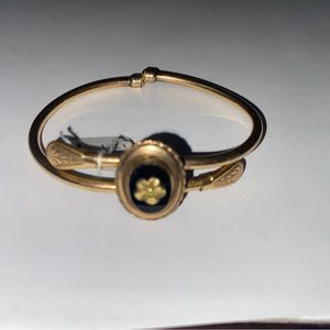 Antique Bates  & Bacon Onyx Enamel 1/20 12 k Gold Filled Hinged Bangle Bracelet